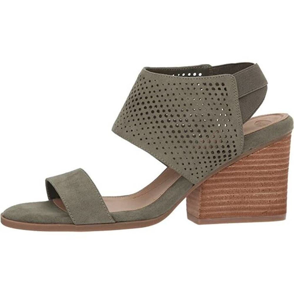 Dr Scholls Sandals Jasmin Perforated Ankle Strap Block Heels Green Womens 10M
